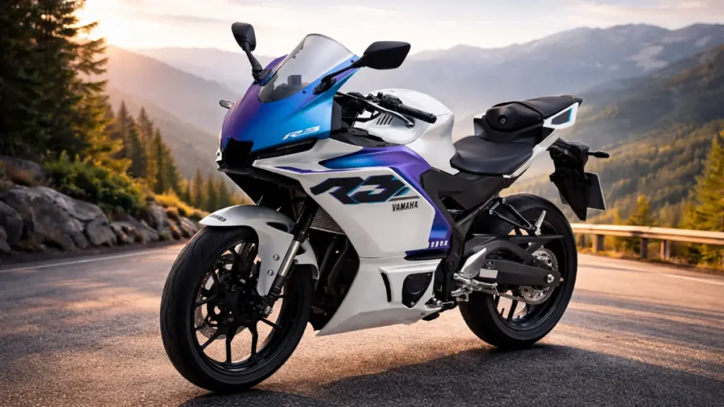 Motocicleta esportiva em paisagem montanhosa Yamaha YZF-R3